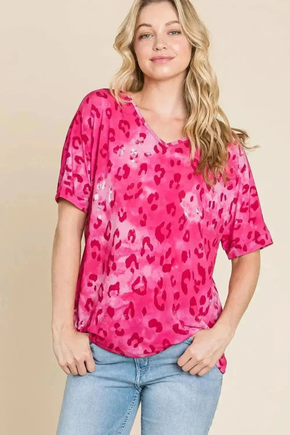 BOMBOM Leopard V-Neck Short Sleeve T-Shirt - Bad Moms Club