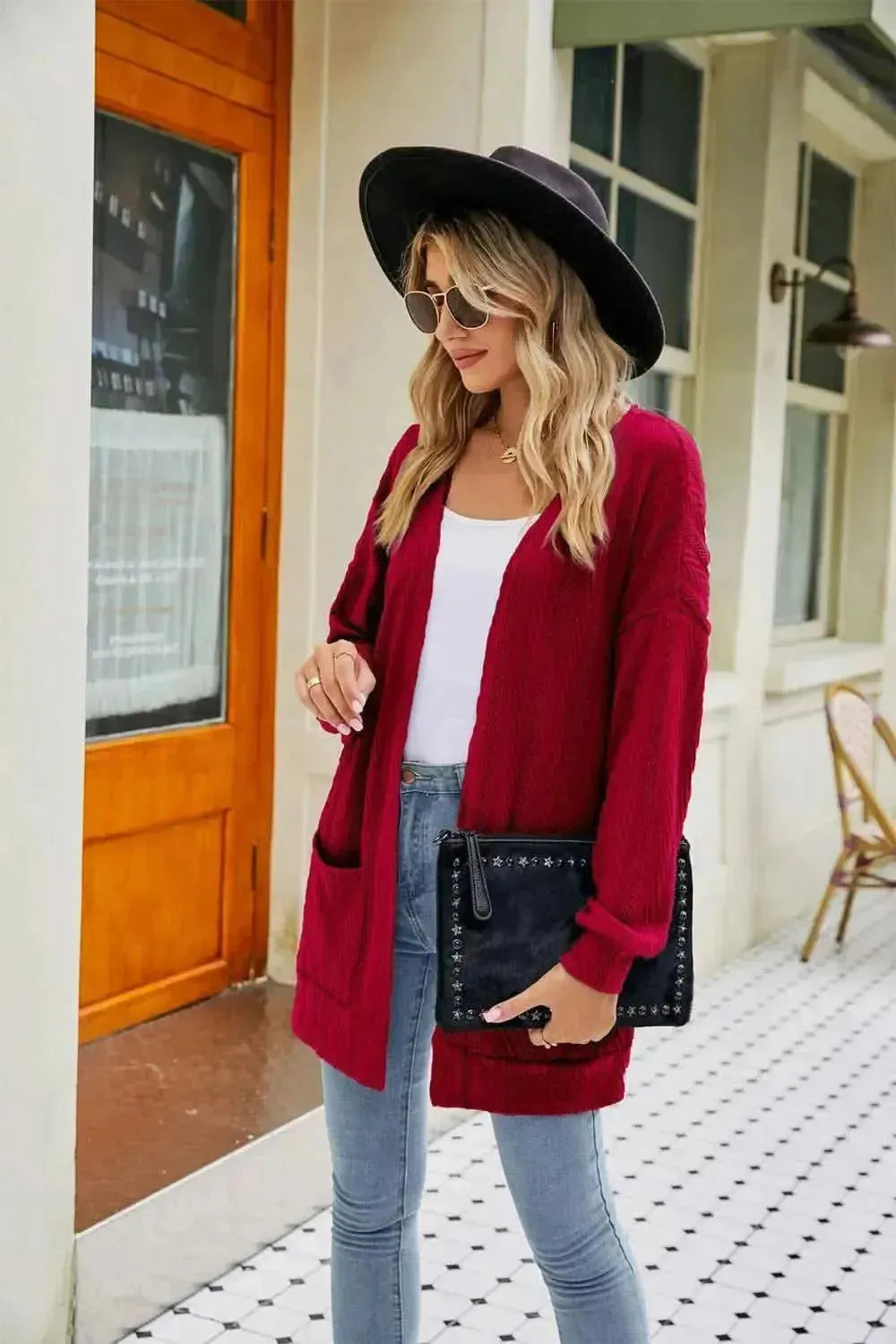 Long Sleeve Pocketed Cardigan - Bad Moms Club