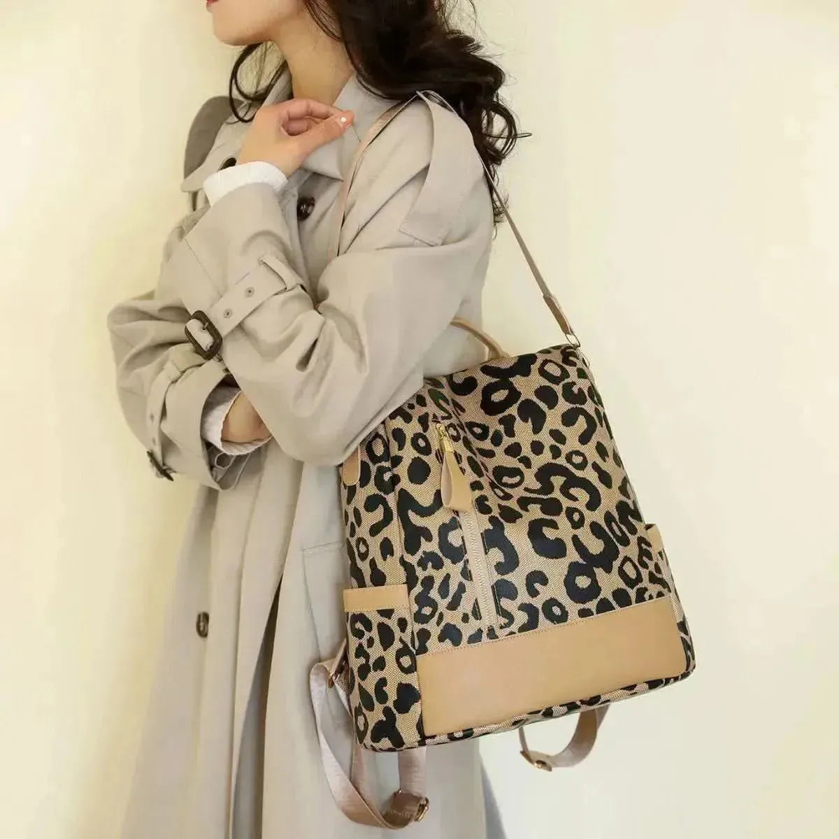Leopard PU Leather Backpack Bag - Bad Moms Club