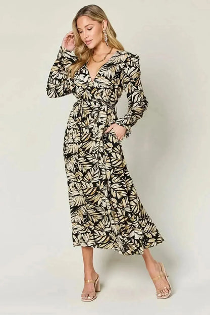 Double Take Full Size Tie Back Flounce Sleeve Dress - Bad Moms Club