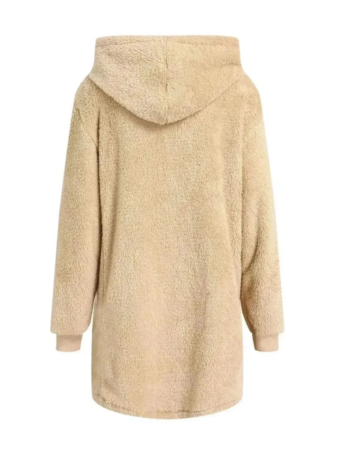 Fuzzy Pocketed Zip Up Long Sleeve Hooded Jacket - Bad Moms Club