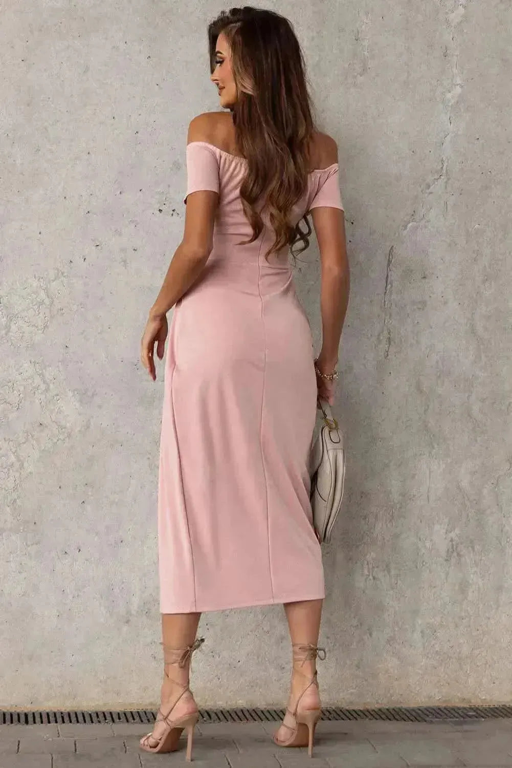 Off-Shoulder Short Sleeve Split Dress - Bad Moms Club