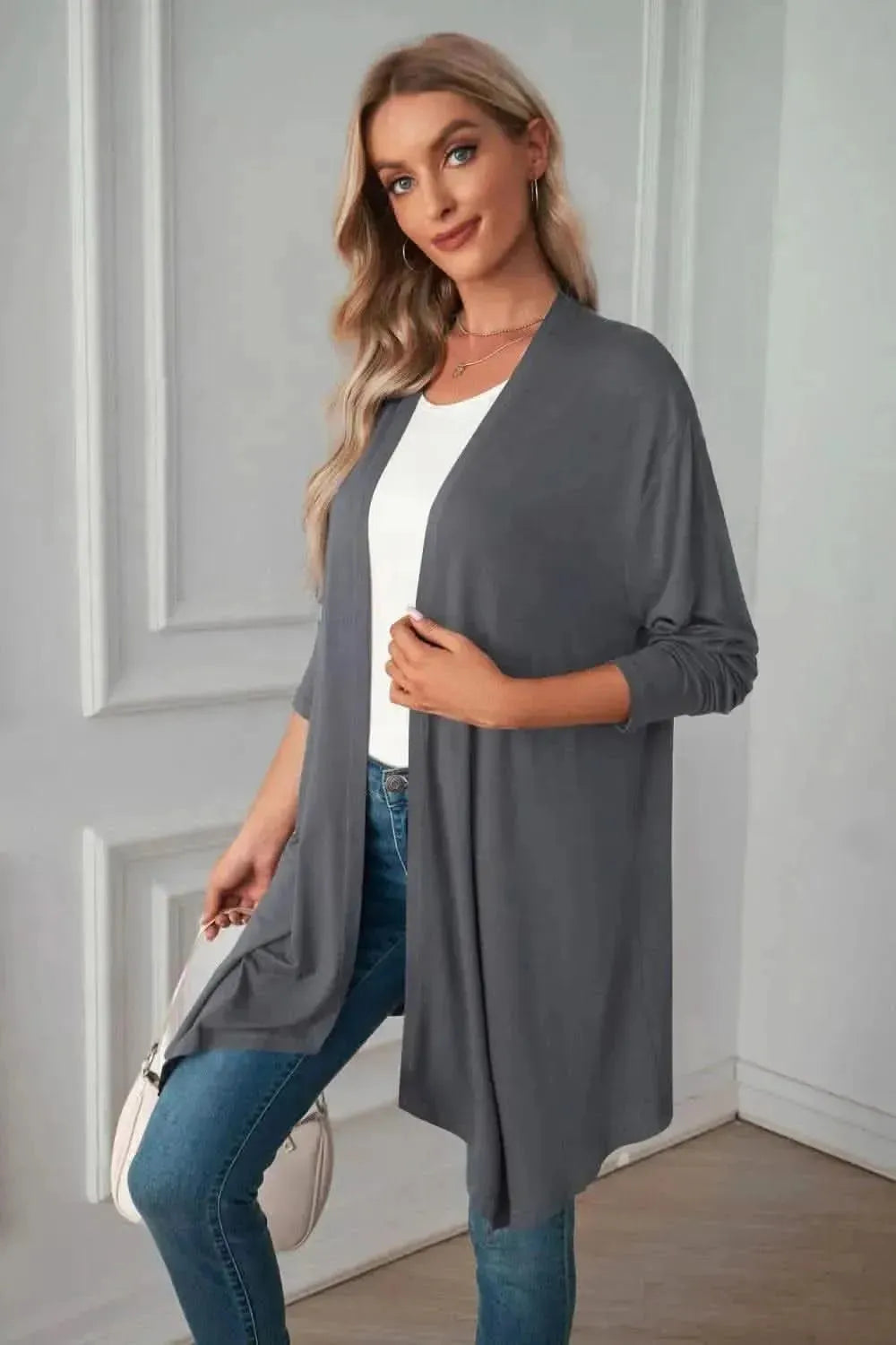 Open Front Long Sleeve Cardigan - Bad Moms Club