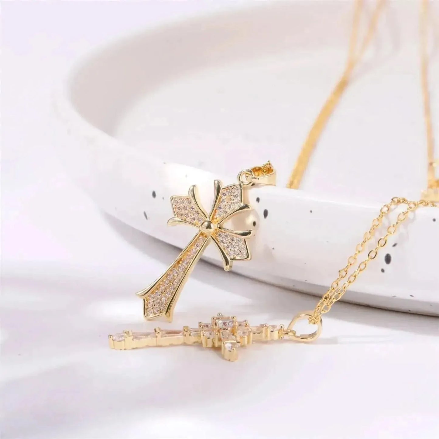 Stainless Steel Inlaid Zircon Cross Necklace - Bad Moms Club