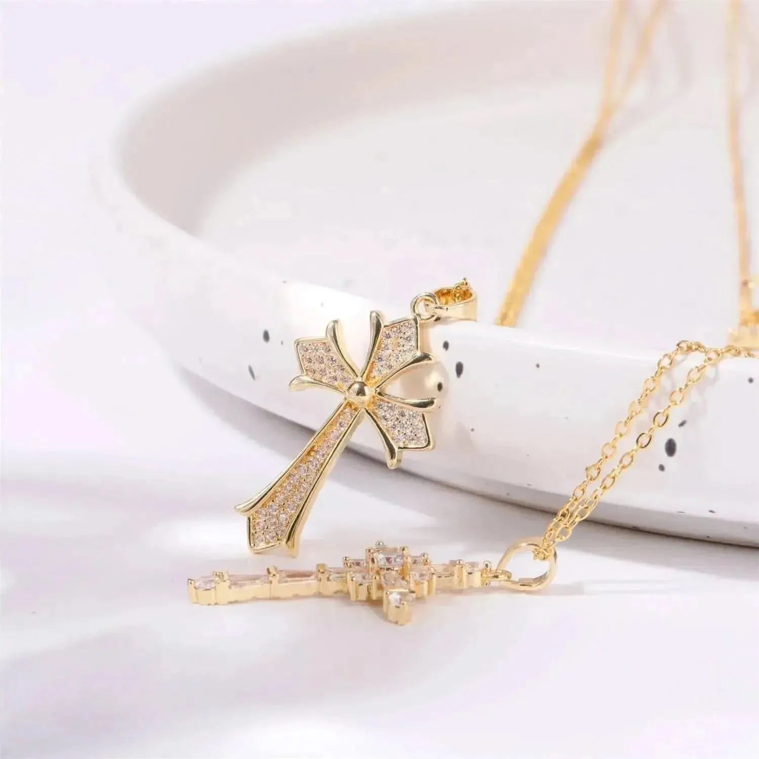 Stainless Steel Inlaid Zircon Cross Necklace - Bad Moms Club