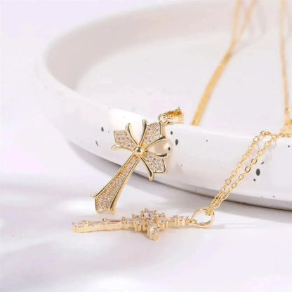 Stainless Steel Inlaid Zircon Cross Necklace - Bad Moms Club
