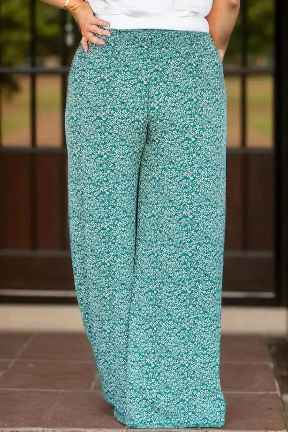 Plus Size Ditsy Floral Wide Lag Pants - Bad Moms Club