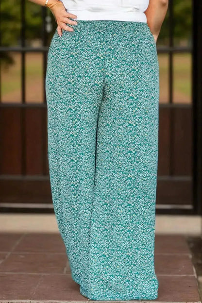 Plus Size Ditsy Floral Wide Lag Pants - Bad Moms Club