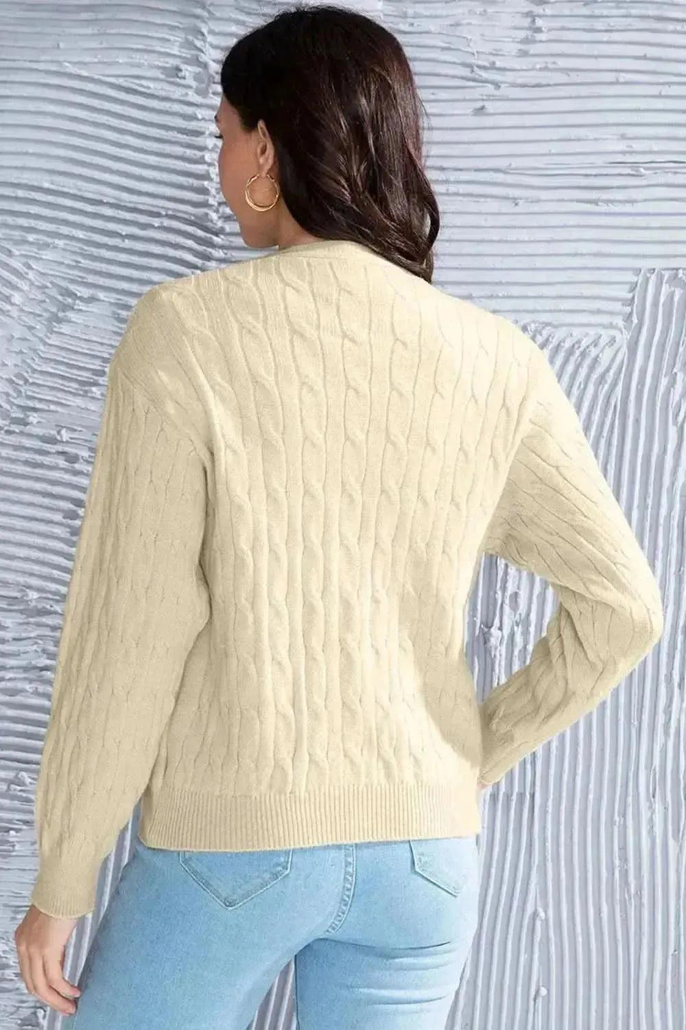 Cable-Knit Button Up Dropped Shoulder Cardigan - Bad Moms Club
