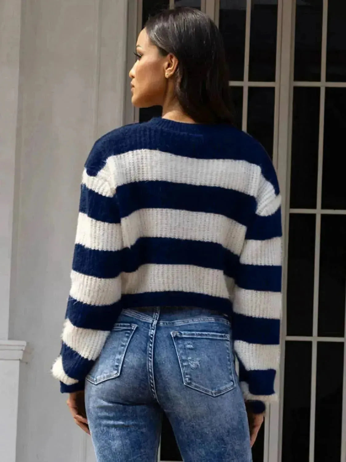 Striped Button Up Dropped Shoulder Cardigan - Bad Moms Club