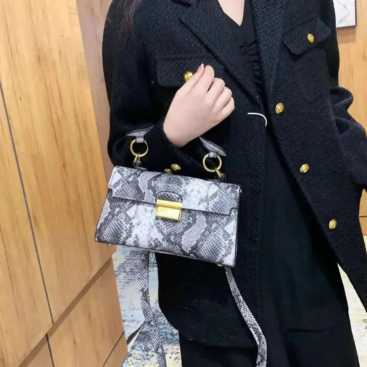 PU Leather Snakeskin Print Crossbody Bag - Bad Moms Club
