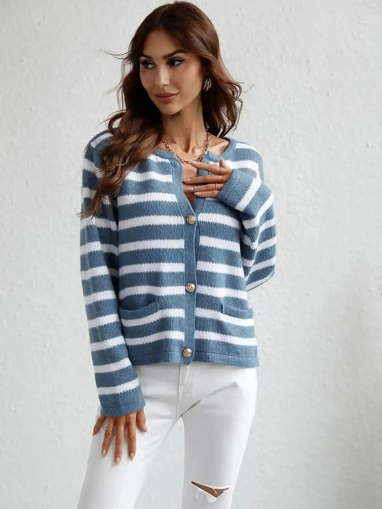 Woven Right Striped Button Front Cardigan - Bad Moms Club