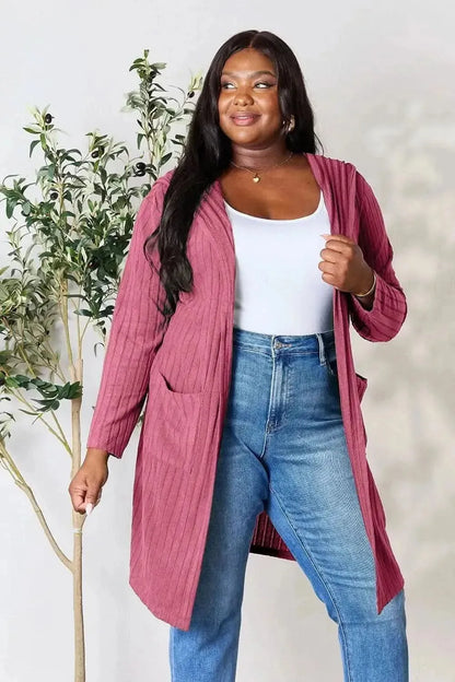 Basic Bae Full Size Hooded Sweater Cardigan - Bad Moms Club