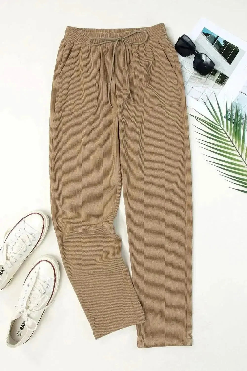 Drawstring Straight Pants with Pockets - Bad Moms Club