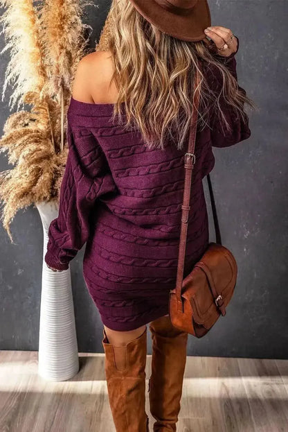 Cable-Knit Boat Neck Sweater Dress - Bad Moms Club
