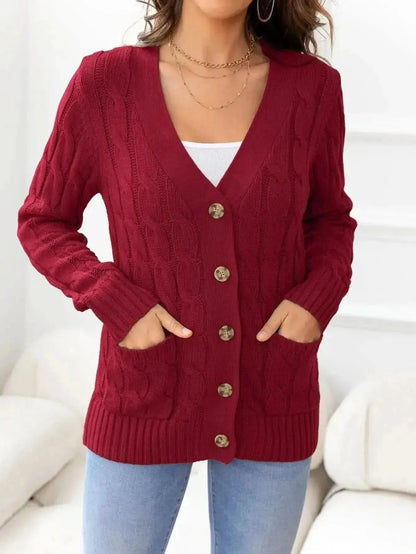 Button Down Cable-Knit Cardigan - Bad Moms Club
