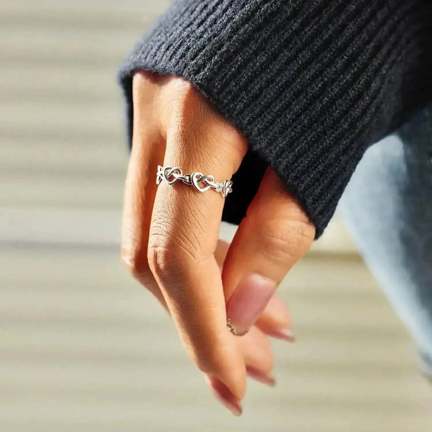 Knotted Hearts 925 Sterling Silver Open Ring - Bad Moms Club