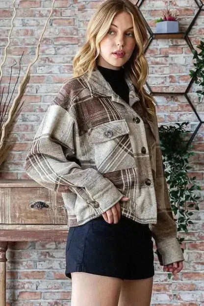 Reborn J Plaid Button Up Long Sleeve Shacket - Bad Moms Club