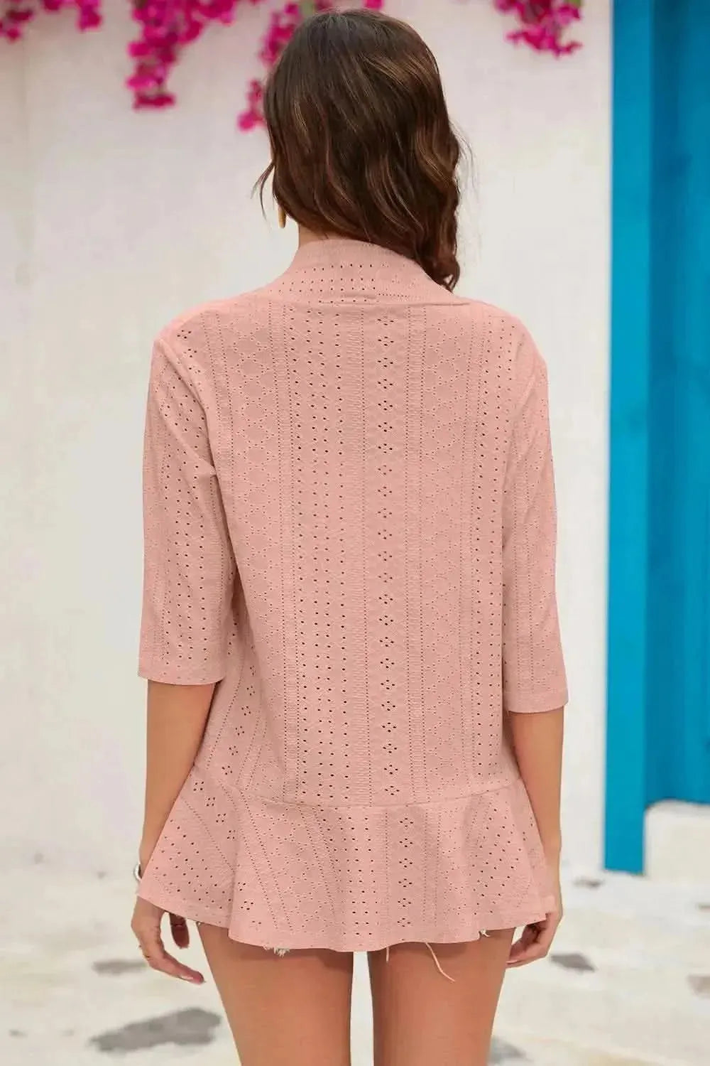 Eyelet Open Front Cardigan - Bad Moms Club