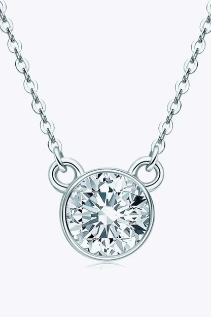 925 Sterling Silver 1 Carat Moissanite Round Pendant Necklace - Bad Moms Club