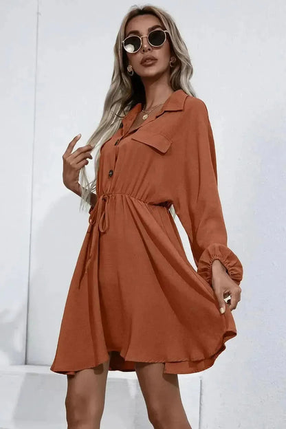 Ivy Lane Collared Tie Waist Button Up Shirt Dress - Bad Moms Club