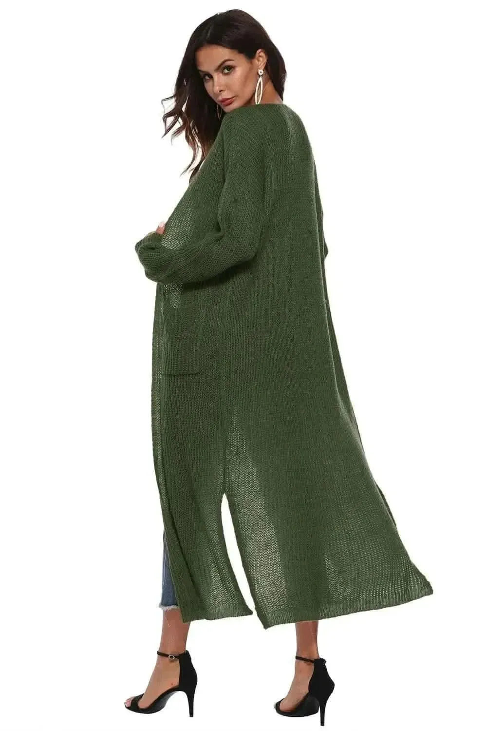 Long Sleeve Open Front Buttoned Cardigan - Bad Moms Club