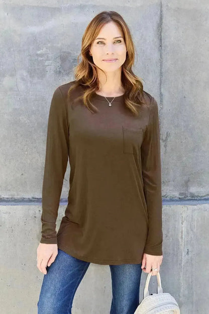 Basic Bae Full Size Round Neck Long Sleeve Top - Bad Moms Club