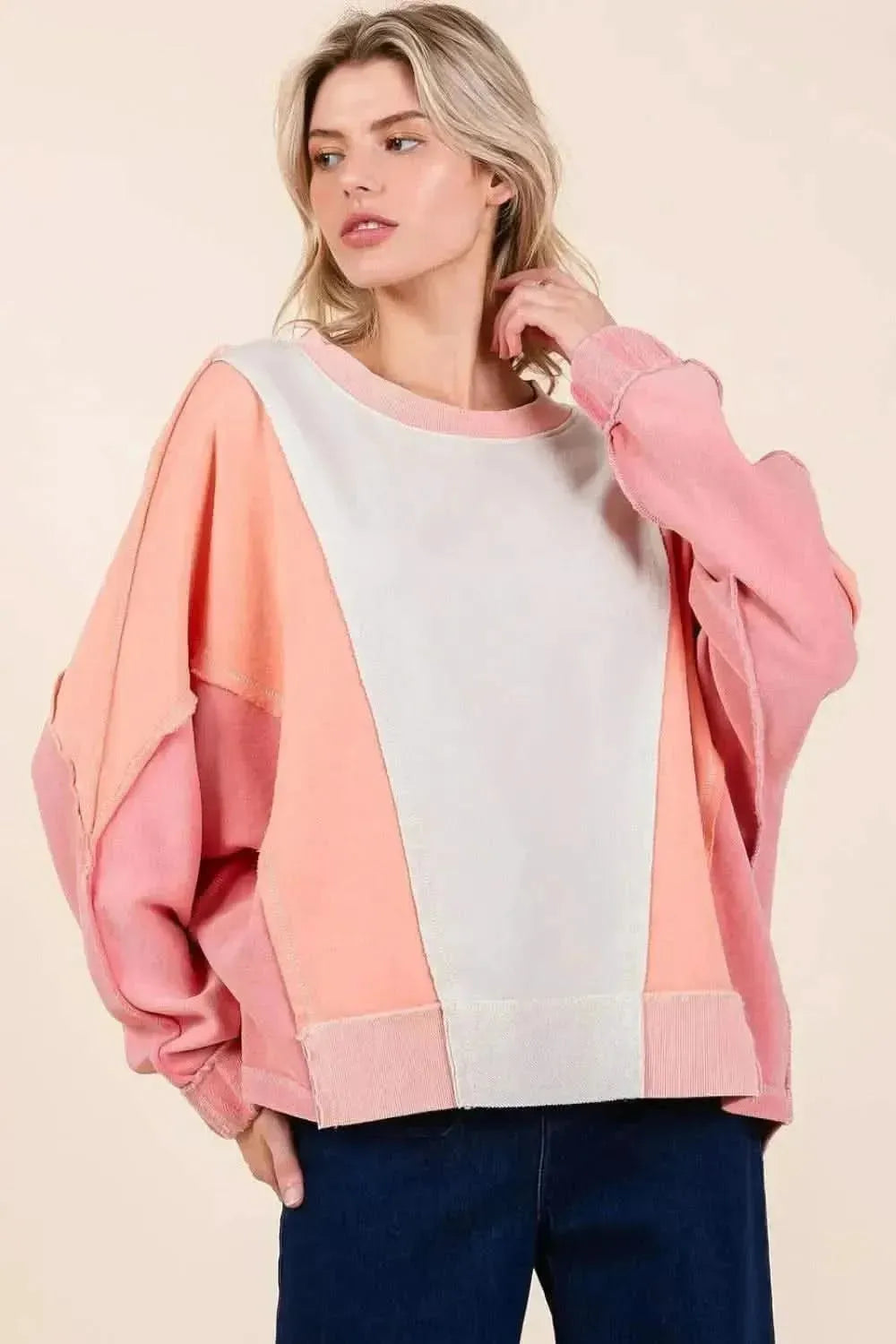 Mittoshop Mineral Wash Color Block Sweatshirt - Bad Moms Club