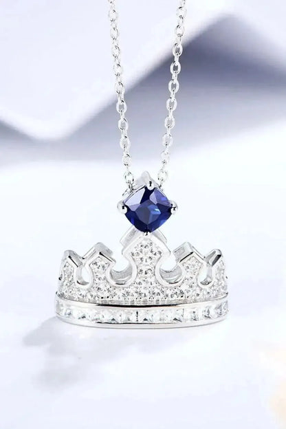 Zircon Lab-Grown Sapphire Crown Shape Pendant Necklace - Bad Moms Club