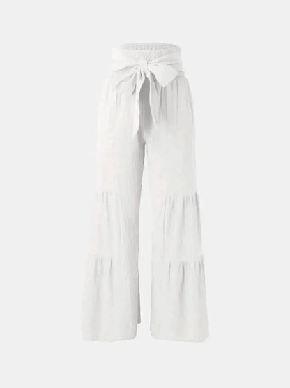 Tied Ruched Wide Leg Pants - Bad Moms Club