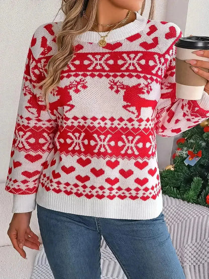 Christmas Element Round Neck Long Sleeve Sweater - Bad Moms Club
