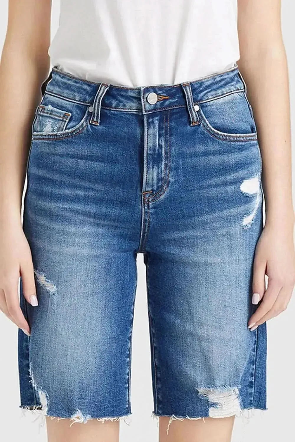 BAYEAS Full Size Super High Rise Denim Bermuda Shorts - Bad Moms Club