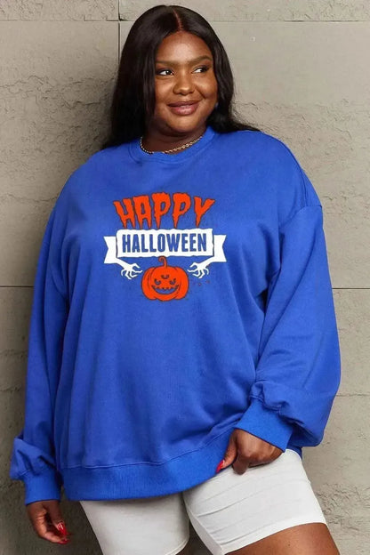Simply Love Full Size HAPPY HALLOWEEN Graphic Sweatshirt - Bad Moms Club