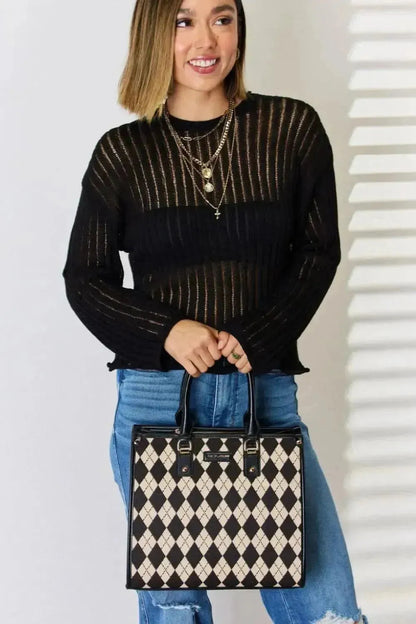 David Jones Argyle Pattern PU Leather Handbag - Bad Moms Club