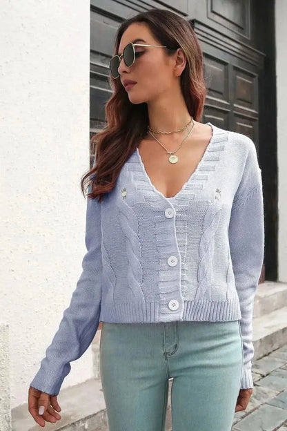Cable-Knit Button Down Cardigan - Bad Moms Club