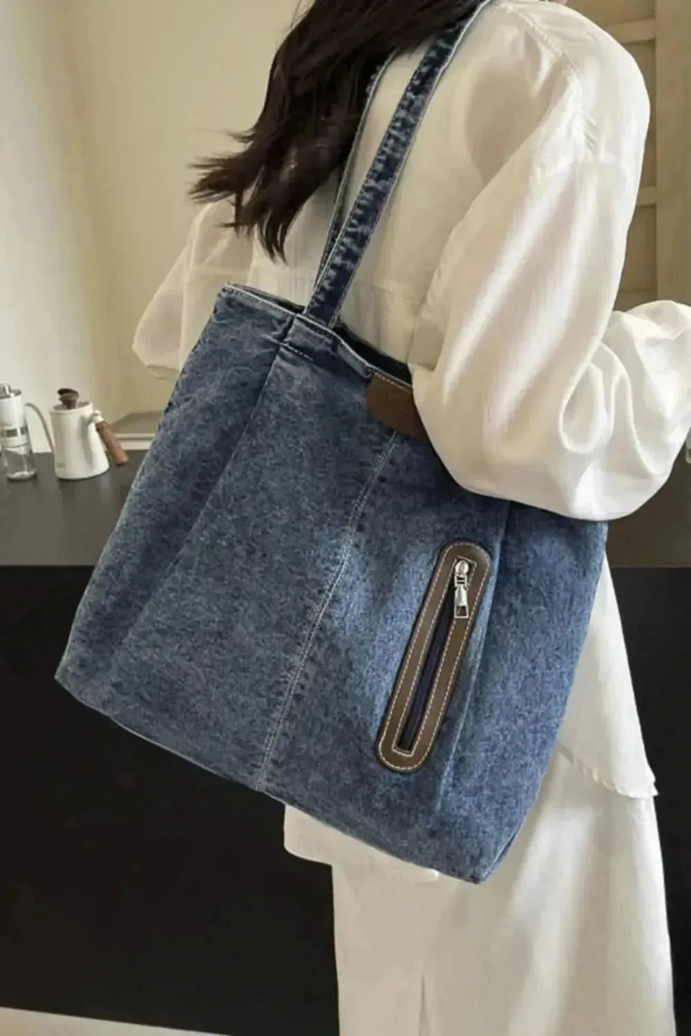 Medium Denim Tote Bag - Bad Moms Club