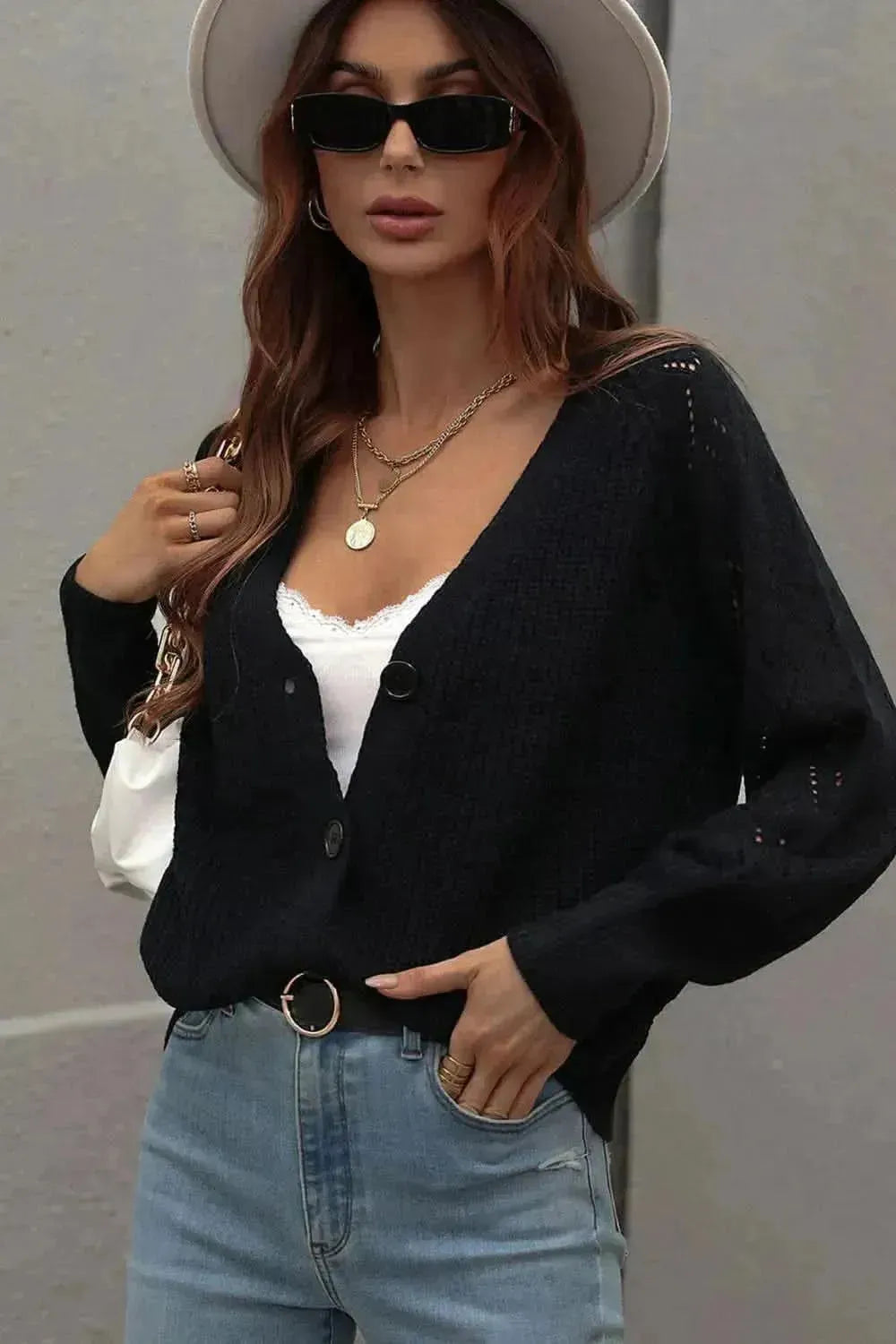 Rib-Knit Plunge Raglan Sleeve Cardigan - Bad Moms Club