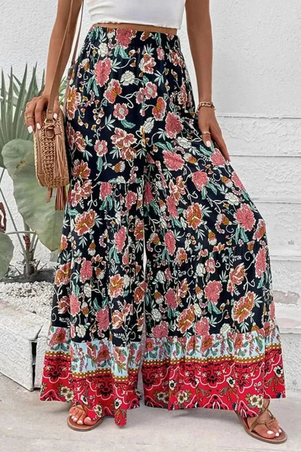 Perfee Floral High Waist Palazzo Pants - Bad Moms Club