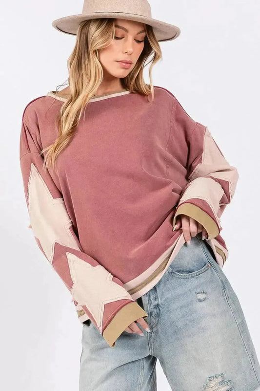 SAGE + FIG French Terry Star Applique Patch Sweatshirt - Bad Moms Club