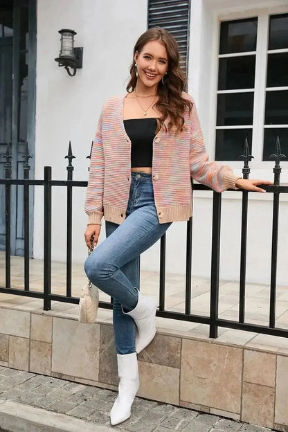 Horizontal Ribbing Button Down Cardigan - Bad Moms Club
