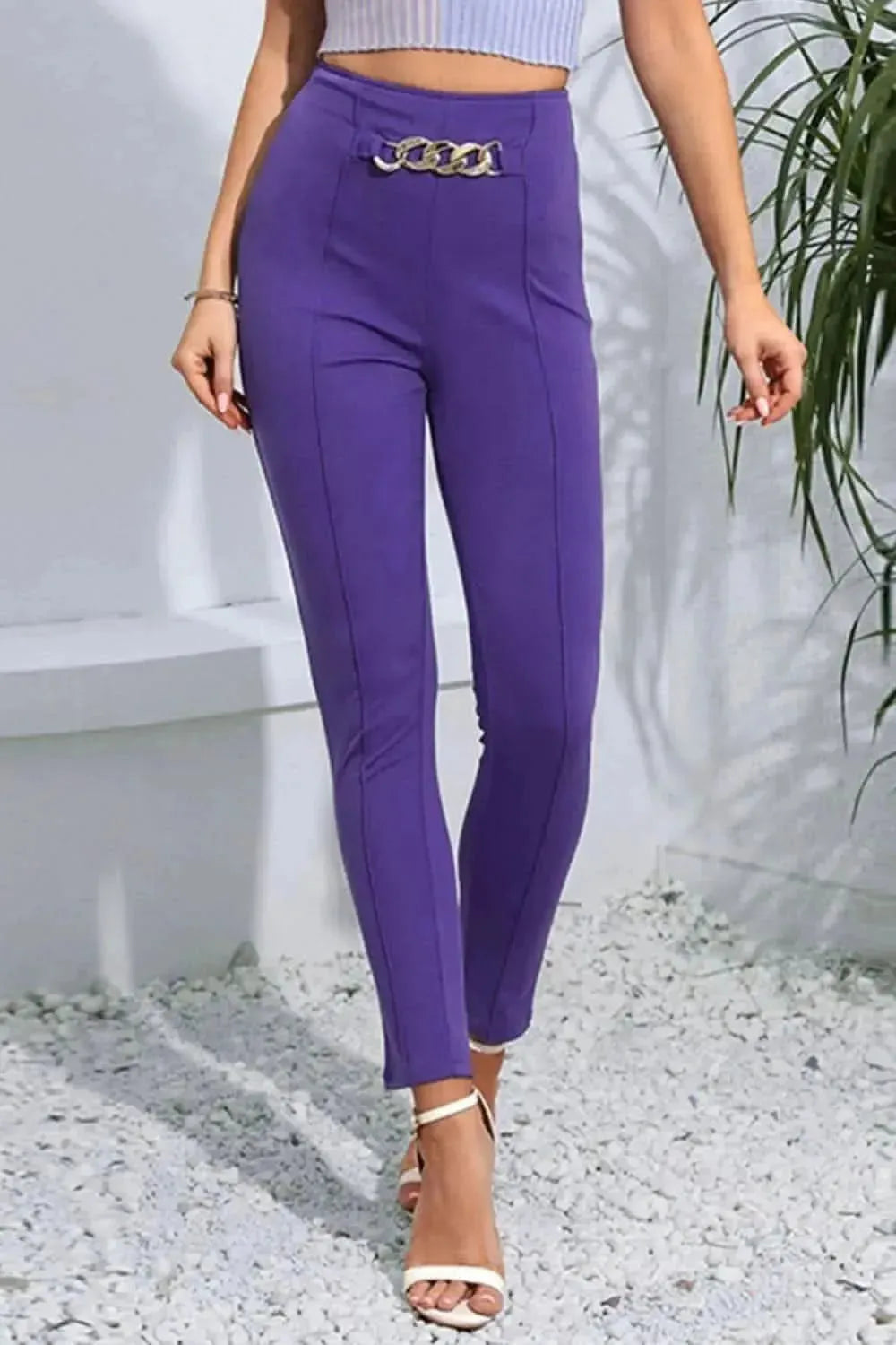 Chain Detail Slim Fit Cropped Pants - Bad Moms Club