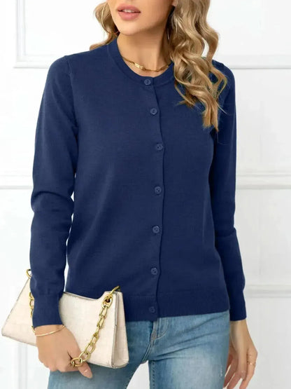 Button Down Round Neck Cardigan - Bad Moms Club