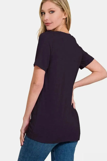 Zenana V-Neck Short Sleeve T-Shirt - Bad Moms Club
