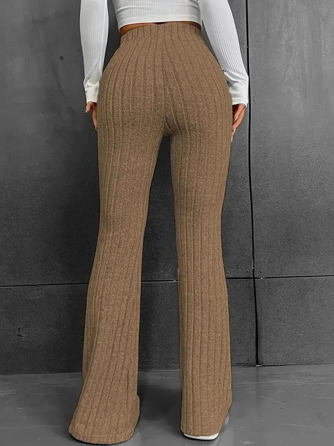 Ribbed High Waist Bootcut Pants - Bad Moms Club