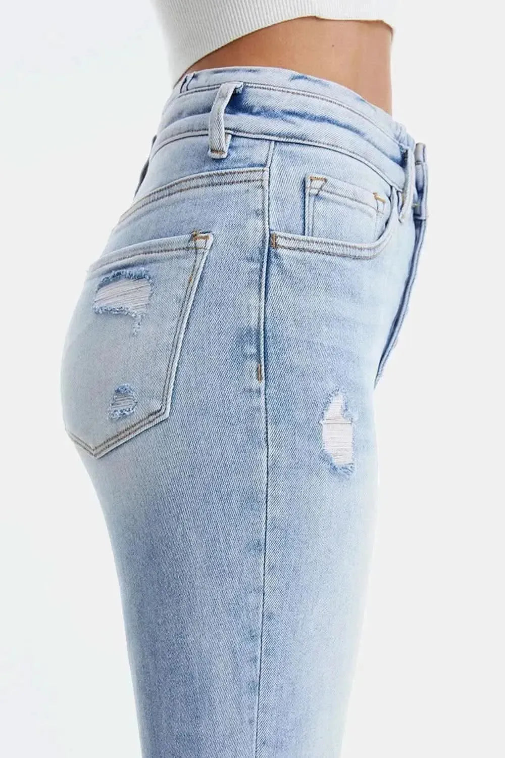 BAYEAS Full Size Distressed Raw Hem High Waist Flare Jeans - Bad Moms Club