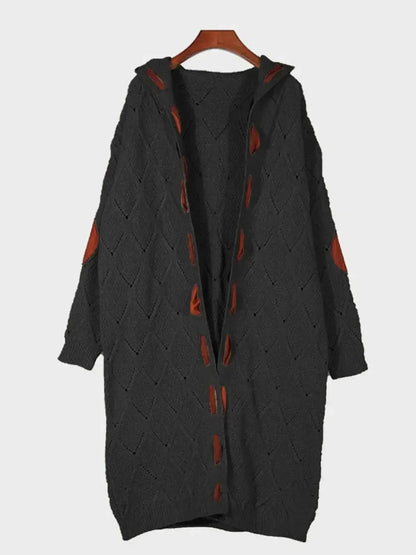 Openwork Long Sleeve Open Front Hooded Cardigan - Bad Moms Club