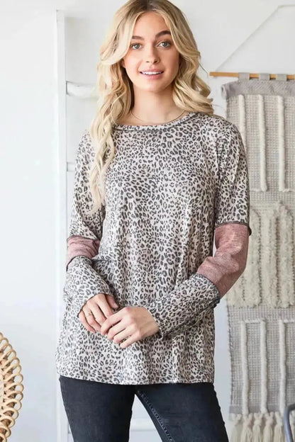 Heimish Full Size Leopard Exposed Seam Contrast T-Shirt - Bad Moms Club