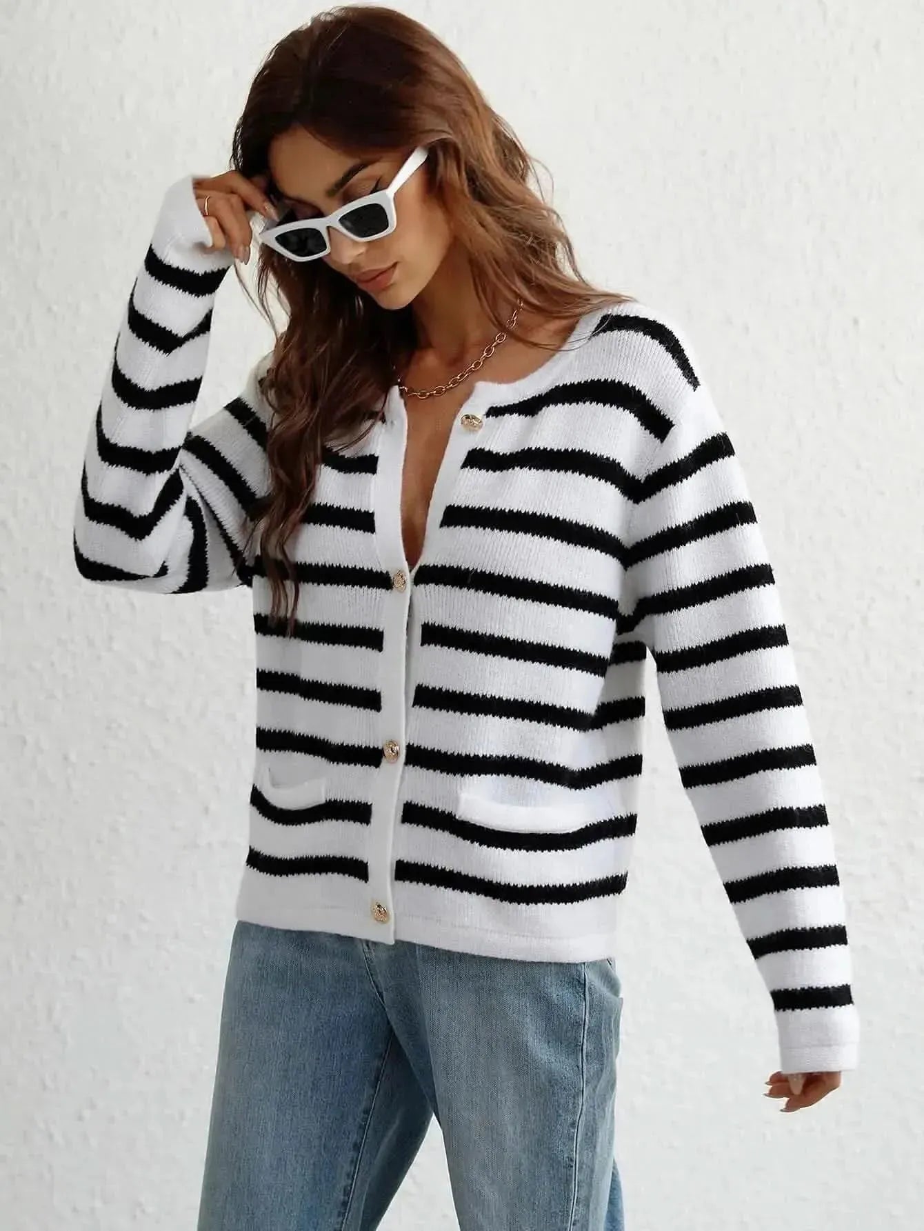 Woven Right Striped Button Front Cardigan - Bad Moms Club