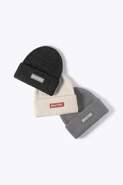 NEWYORK Patch Rib-Knit Cuffed Beanie - Bad Moms Club