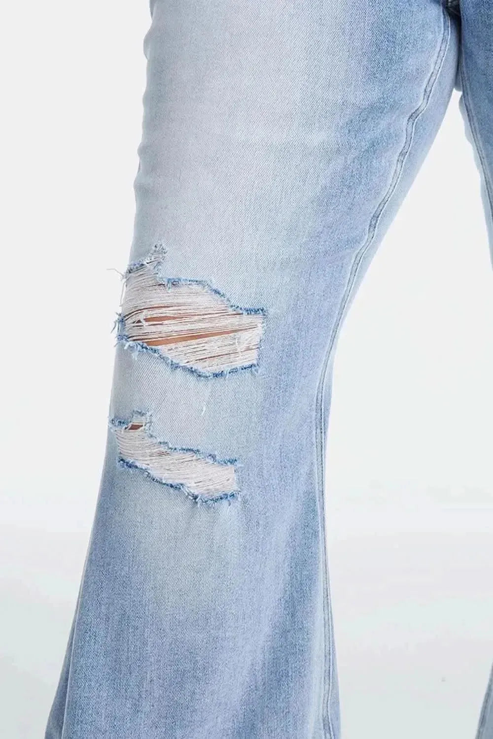 BAYEAS Full Size Distressed Raw Hem High Waist Flare Jeans - Bad Moms Club